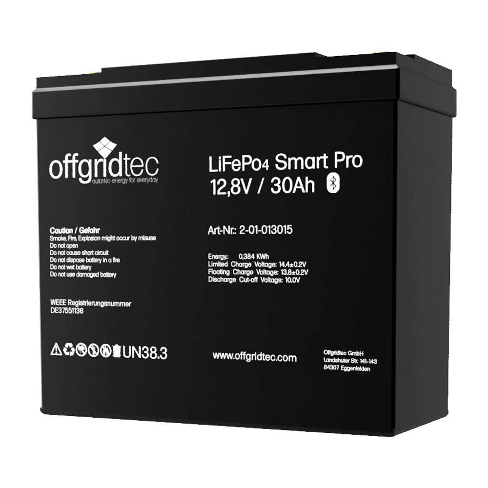 30Ah Lithium-Akku 12V LiFePo4 Smart-Pro Batterie 284Wh 12,8V 30Ah Lithium-Akku 12V LiFePo4 Smart-Pro Batterie 284Wh 12,8V