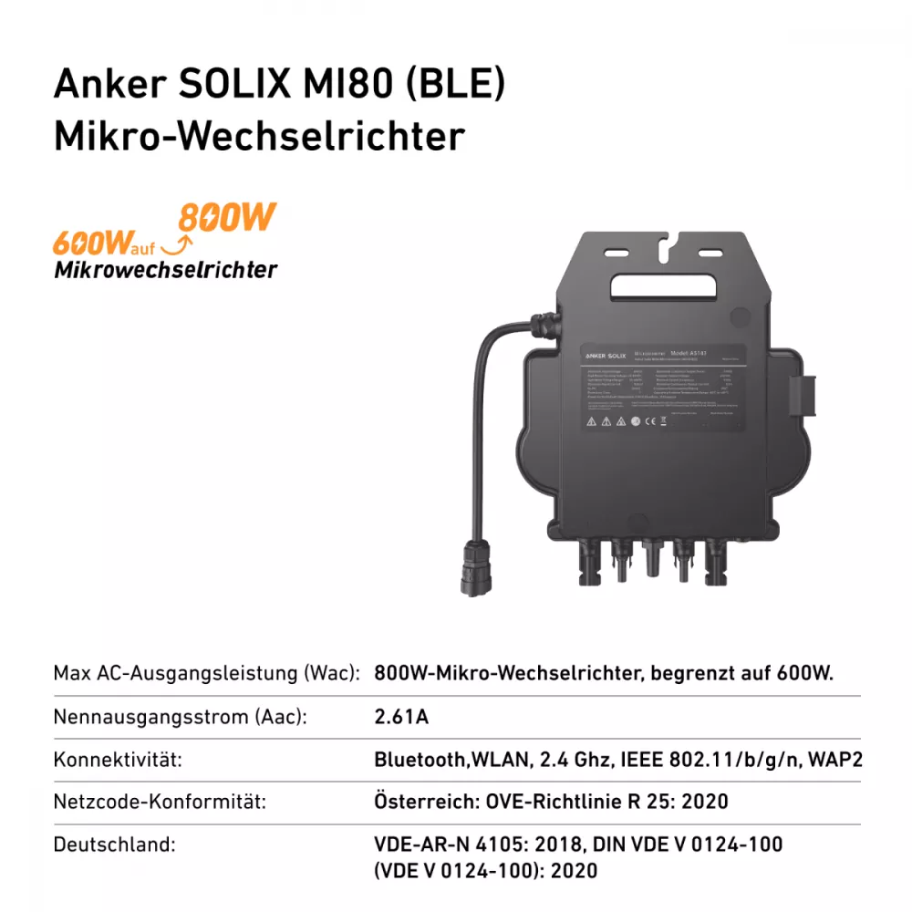 1080W Anker Solix Balkonkraftwerk 2x 540W RS50B, MI80 Wechselrichter, 5m Schuko-Kabel