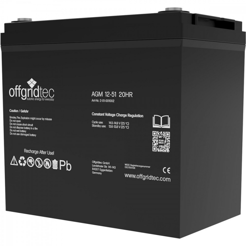 50Ah 12V Akku AGM Offgridtec Glasvlies