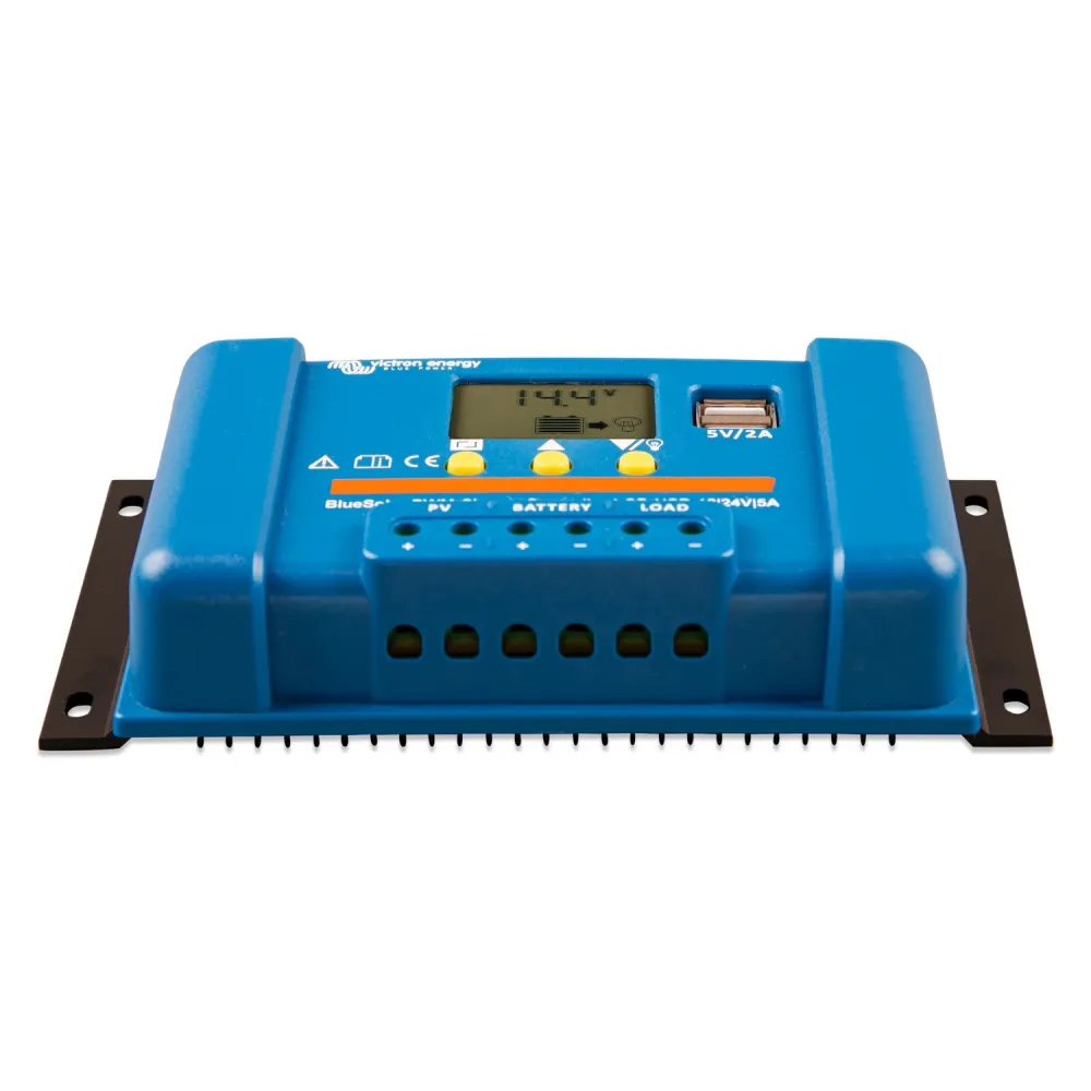 5A PWM Solar Laderegler Victron BlueSolar PWM-LCD USB 12V 24V - Ansicht schraeg