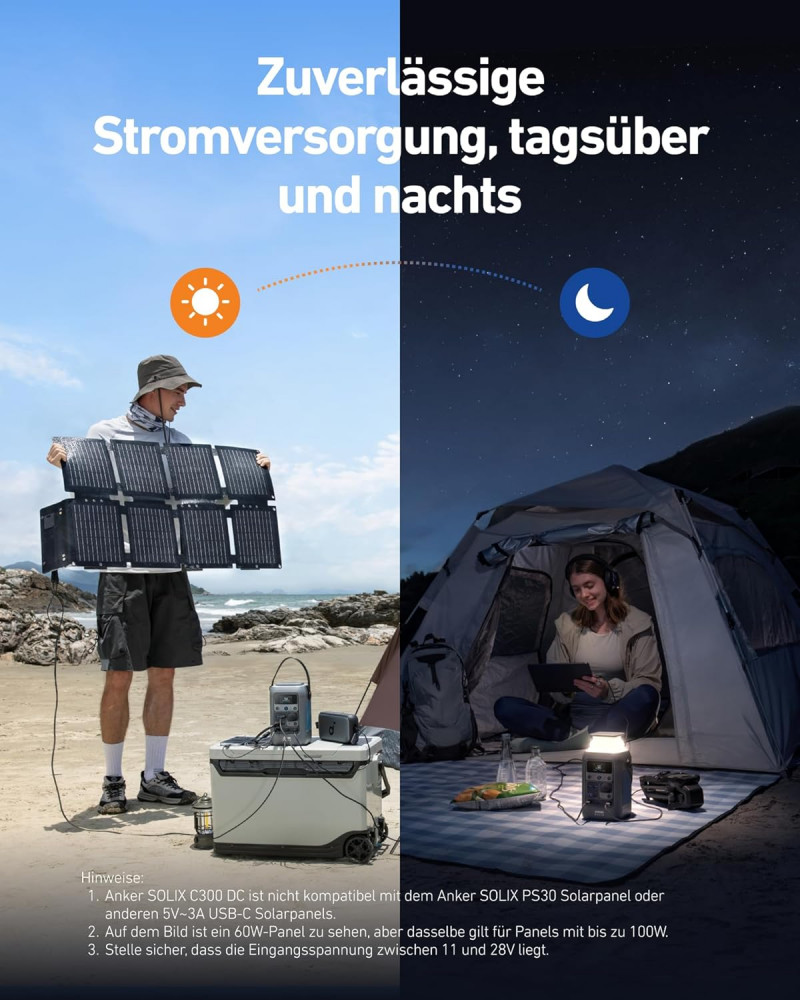 Anker SOLIX Set: PS60 Solarpanel 60W + C300X DC Powerstation 288Wh Anker SOLIX Set: PS60 Solarpanel 60W + C300X DC Powerstation 288Wh