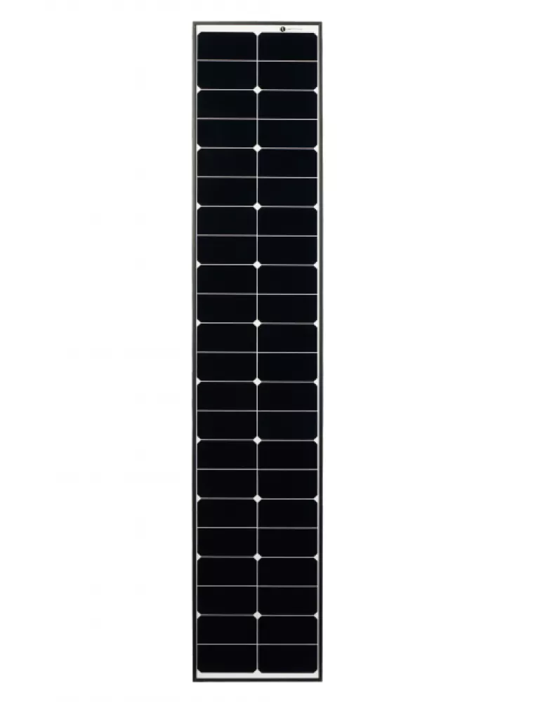 Schmales 80W Solarmodul WATTSTUNDE SOLA Frame mit SunPower Maxeon Zellen - Frontansicht Schmales 80W Solarmodul WATTSTUNDE SOLA Frame mit SunPower Maxeon Zellen - Frontansicht