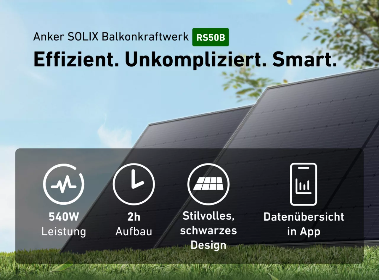 1080W Anker Solix Balkonkraftwerk RS50B, MI80 Wechselrichter, Bodenhalterung