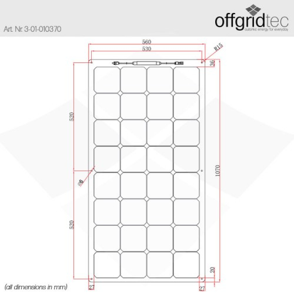 Abmessungen 120W ETFE SPR Marine Solarzelle flexibel 12V Abmessungen 120W ETFE SPR Marine Solarzelle flexibel 12V