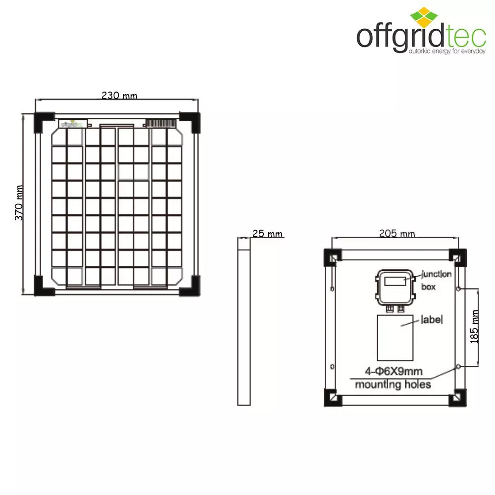 Abmessungen Solarmodul monokristallin Abmessungen Solarmodul monokristallin