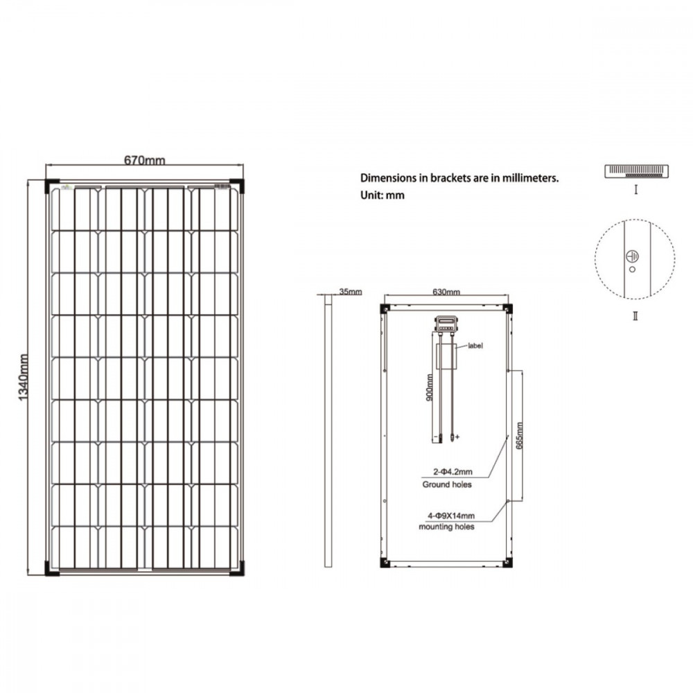 Abmessungen 150W Solarmodul mono Abmessungen 150W Solarmodul mono