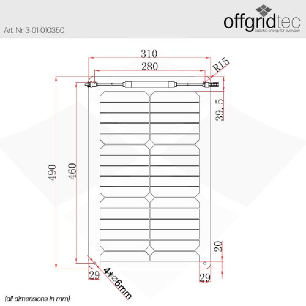 Abmessungen 20W ETFE SPR Marine Solarzelle flexibel 12V Abmessungen 20W ETFE SPR Marine Solarzelle flexibel 12V