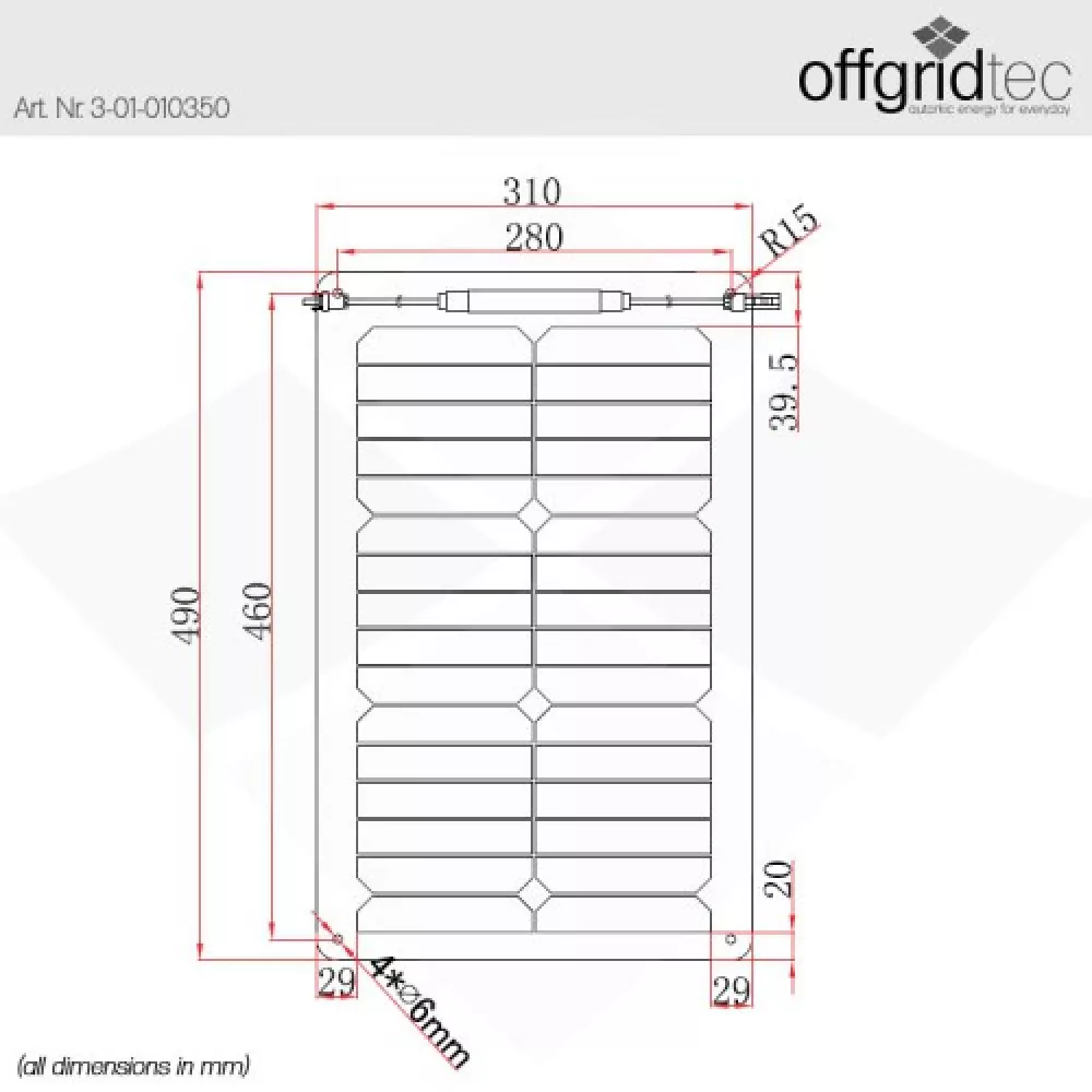 Abmessungen 20W ETFE SPR Marine Solarzelle flexibel 12V Abmessungen 20W ETFE SPR Marine Solarzelle flexibel 12V