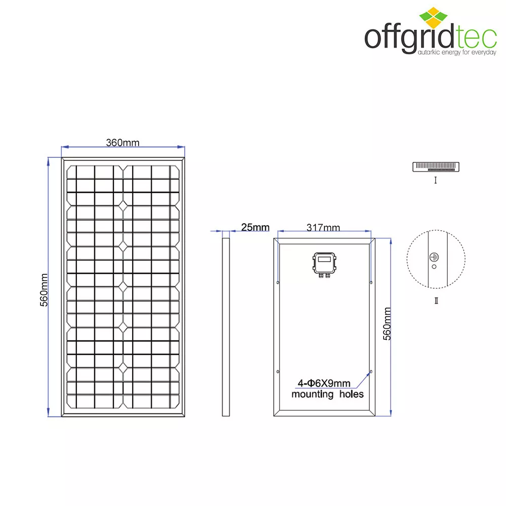 Abmessungen 30W Solarmodul monokristallin Abmessungen 30W Solarmodul monokristallin