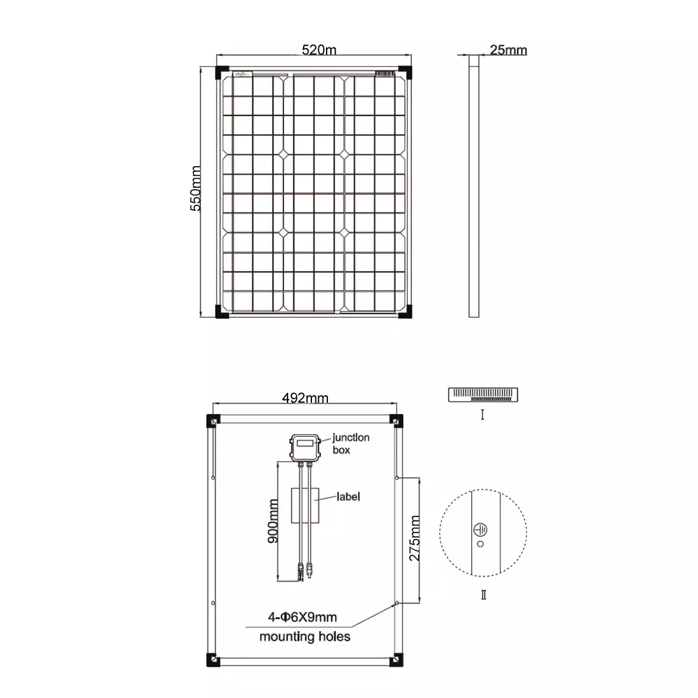 Abmessungen 50W 12V Solarpanel Abmessungen 50W 12V Solarpanel