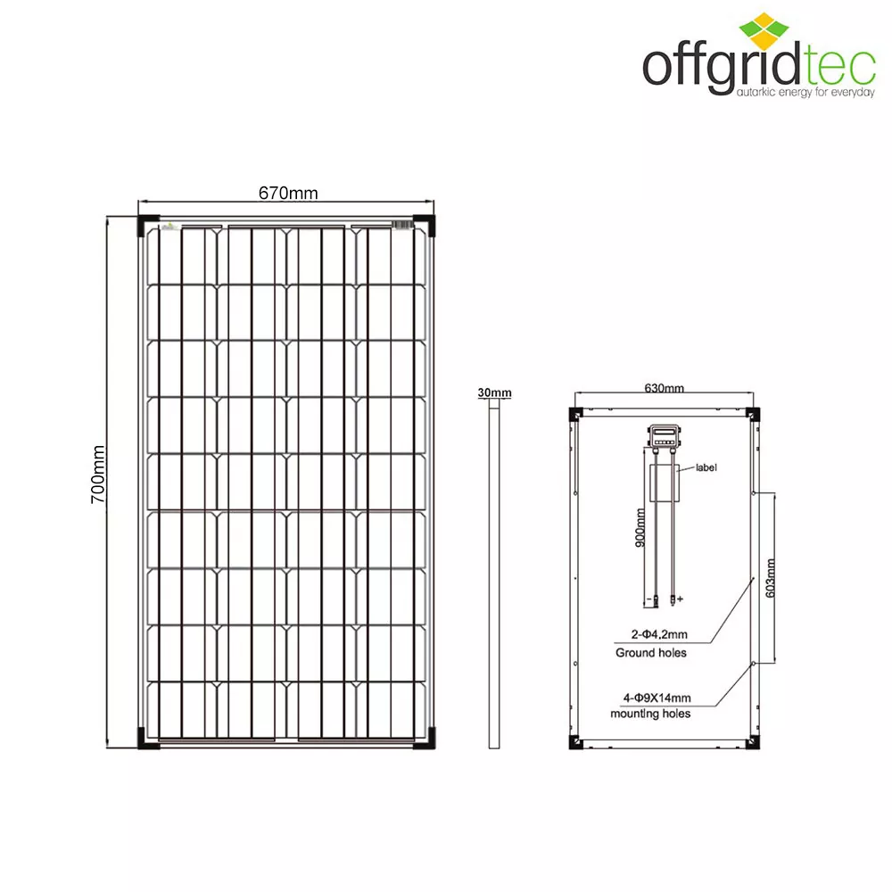 Abmessungen 80W Solarmodul monokristallin