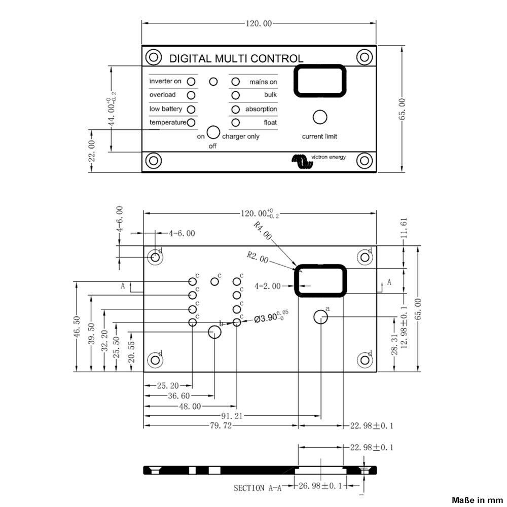 Abmessungen Victron Digital Multi Control 200/200A GX Bedienpanel