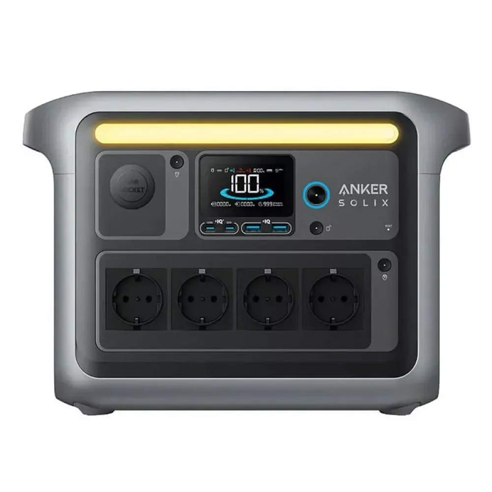 Anker SOLIX C1000 Powerstation Frontansicht – 4 Schuko-Ausgänge, Display, USB-Ports