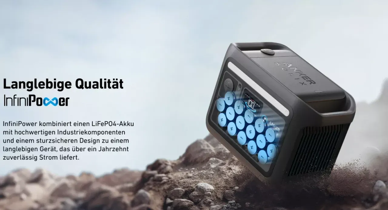 Anker Solix C800 Plus InfiniPower LiFePO4 Langlebigkeit 3000 Zyklen Infografik