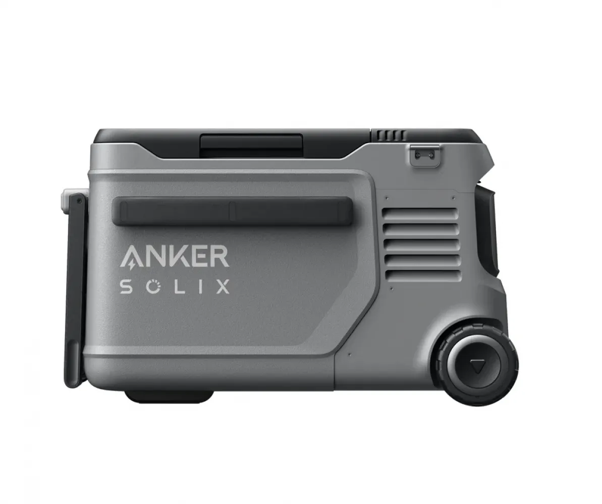 Anker SOLIX EverFrost 2 23L reine Seitenansicht mit Rad und FrostFlow-Lüftungsgitter