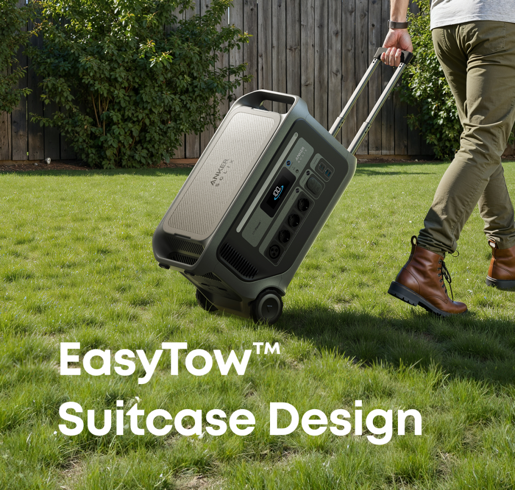 EasyTow-Trolley-Design der Anker SOLIX F3000 mit Teleskopgriff