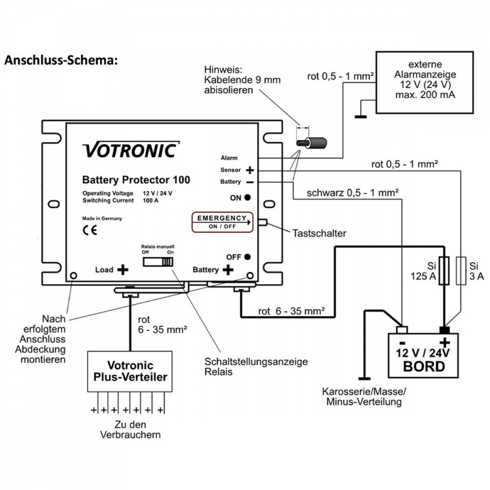 Anschluss-Schema Votronic Battery Protector 100A Anschluss-Schema Votronic Battery Protector 100A