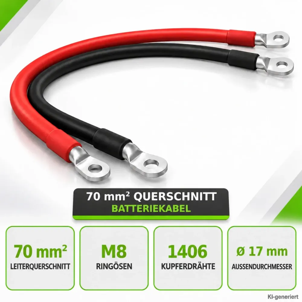 2m Batteriekabel 70mm² beidseitig M8 rot-schwarz Offgridtec Offgridtec – Querschnitt, M8-Ringösen, Kupferdrähte und Außendurc