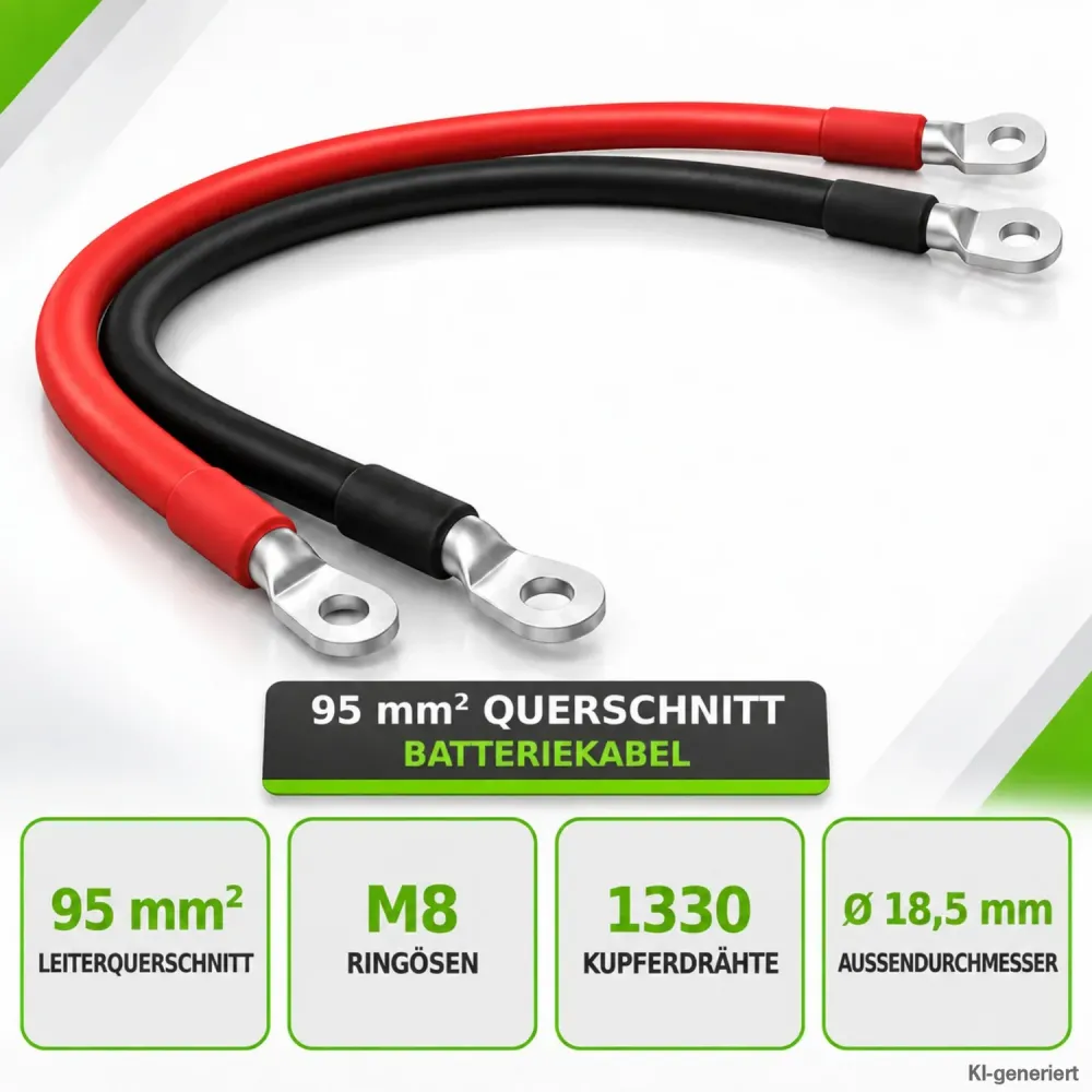 1m Batteriekabel 95mm² beidseitig M8 rot-schwarz Offgridtec Offgridtec – Querschnitt, M8-Ringösen, Kupferdrähte und Außendurc