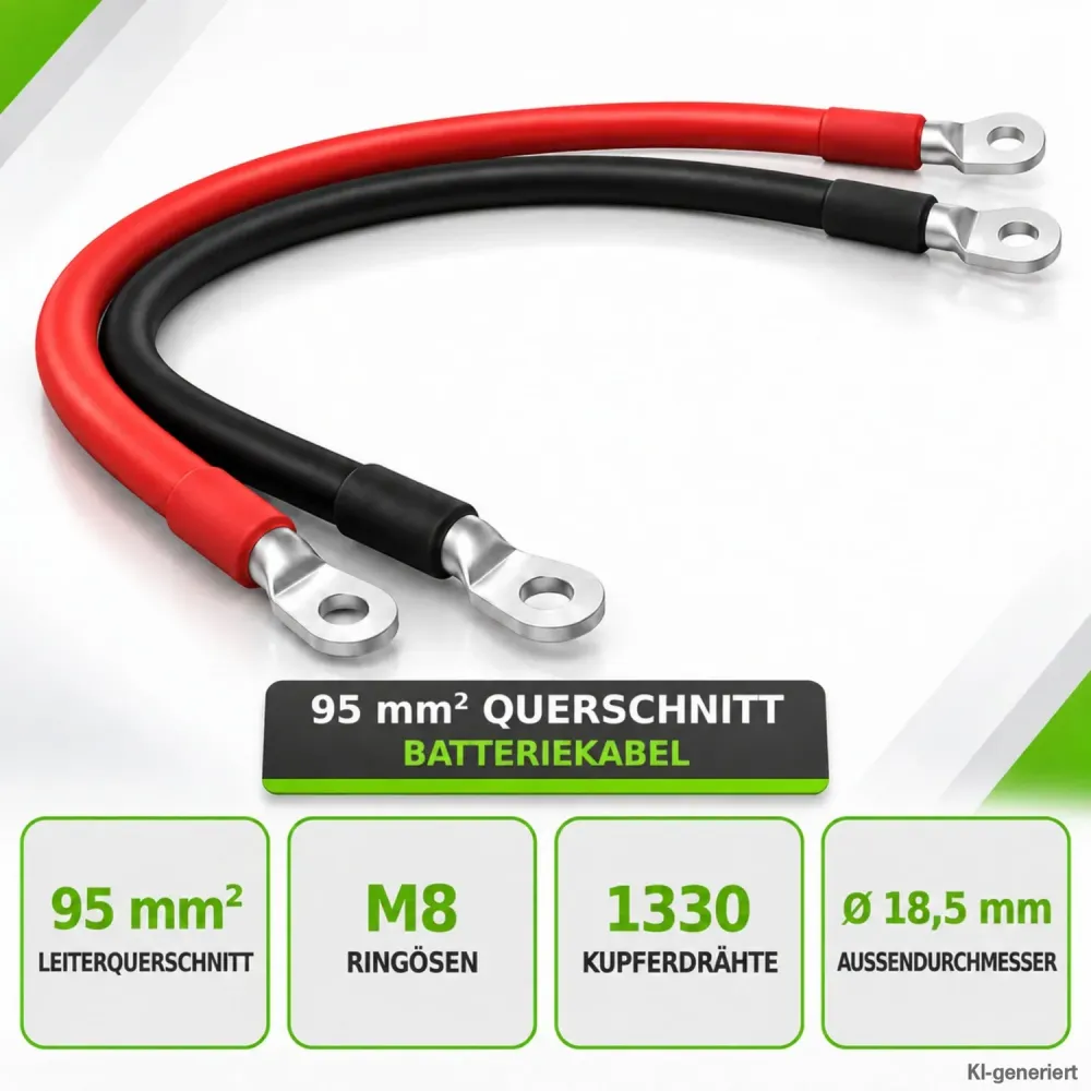 2m Batteriekabel 95mm² beidseitig M8 rot-schwarz Offgridtec Offgridtec – Querschnitt, M8-Ringösen, Kupferdrähte und Außendurc