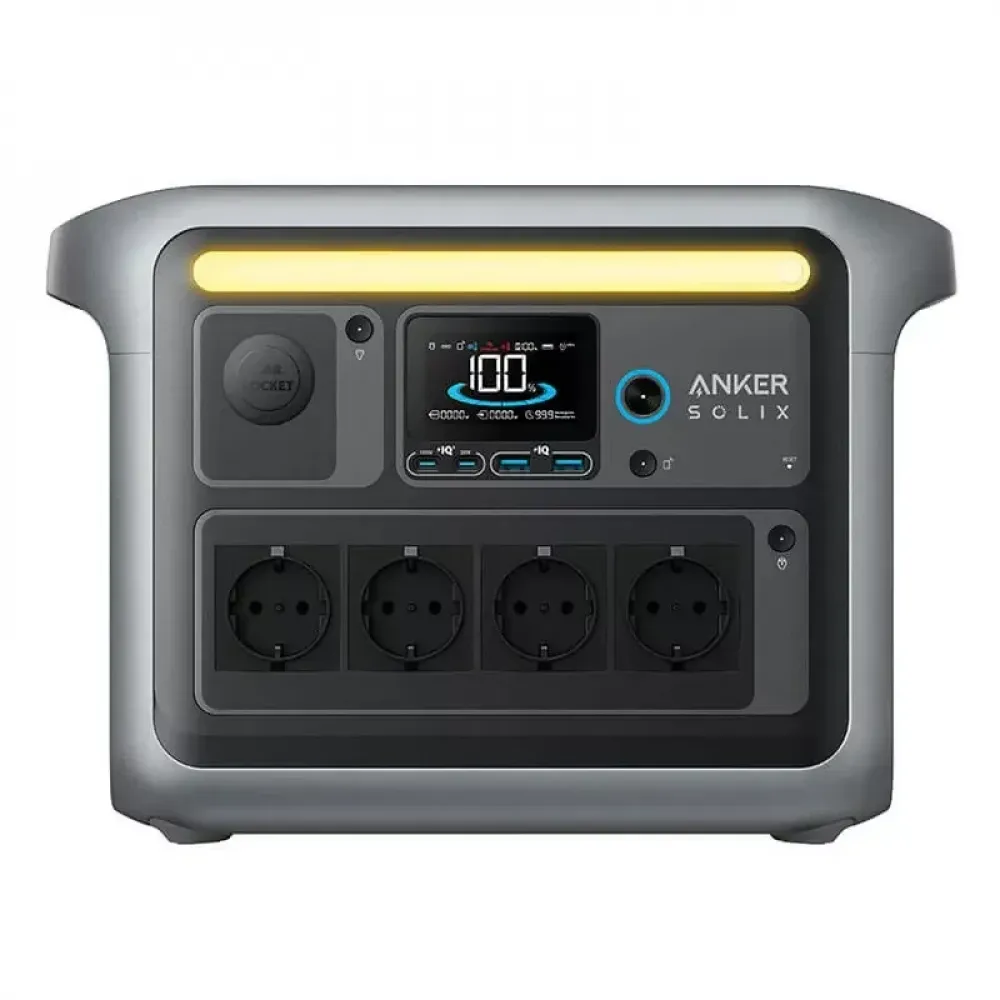 Anker SOLIX C1000 Powerstation des Sets 1056Wh frontal mit Display und vier Schuko-Steckdosen