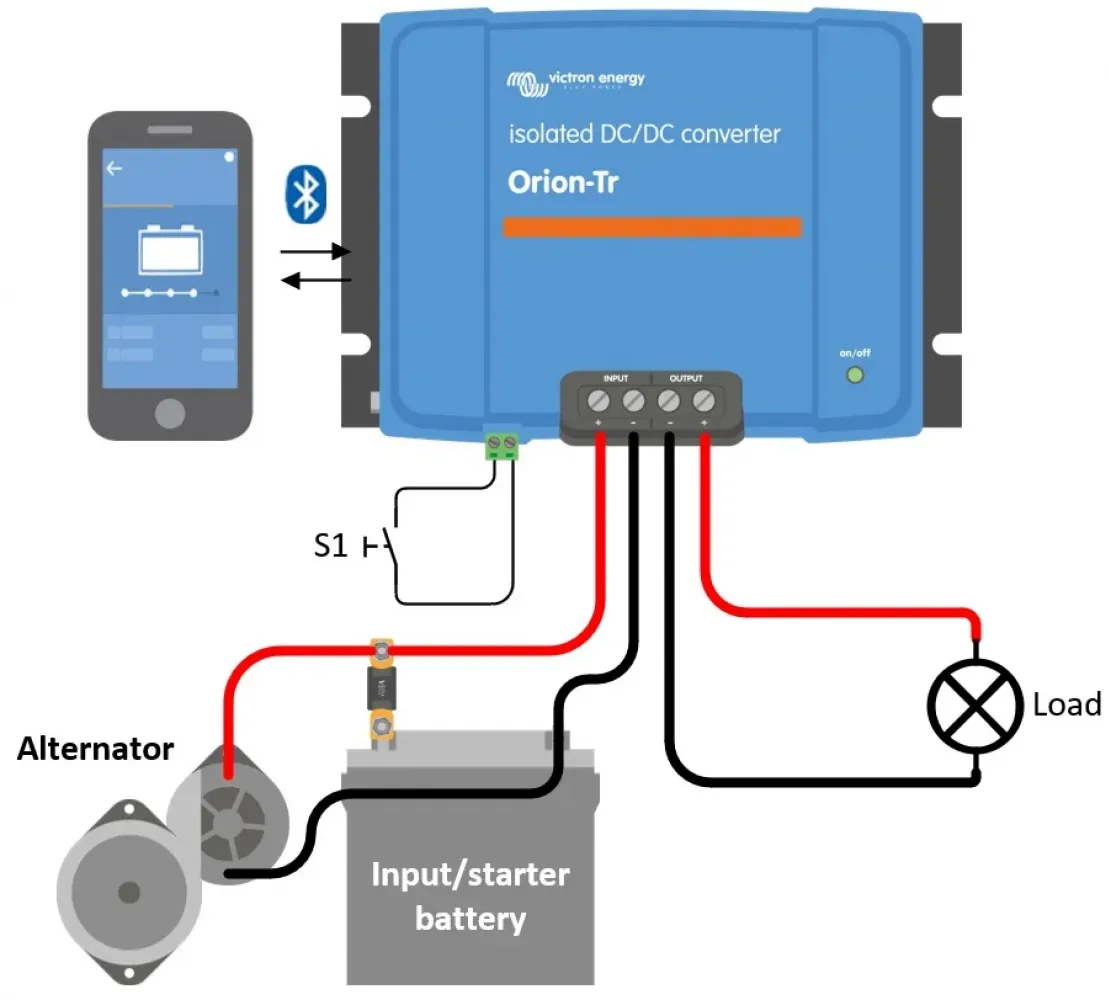 Victron Orion-Tr Smart 12/48-8 isoliertes DC-DC Ladegeraet Anschlussschema Stromversorgungsmodus