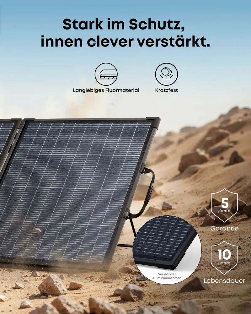 Robustes Anker SOLIX PS200 Solarpanel mit verstaerktem Rahmen – Detailansicht