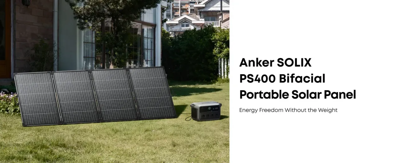 Anker SOLIX PS400 Solarpanel mit Powerstation im Garten im Einsatz