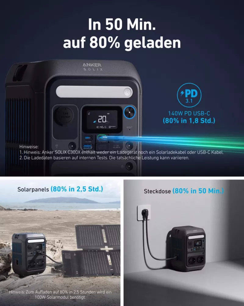 Anker SOLIX Set: PS60 Solarpanel 60W + C300X AC 288Wh mit 230V Steckdosen Anker SOLIX Set: PS60 Solarpanel 60W + C300X AC 288Wh mit 230V Steckdosen