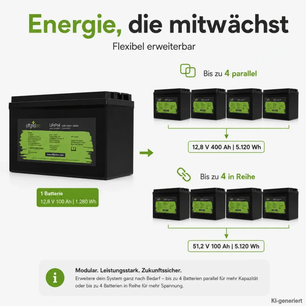 LiFePO4 Akku 12V 100Ah Erweiterung durch Parallel- und Reihenschaltung