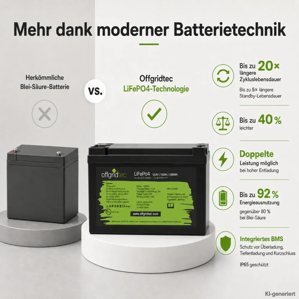 LiFePO4 Akku 12V 100Ah im Vergleich zur Blei-Saeure-Batterie Gewicht und Zyklen