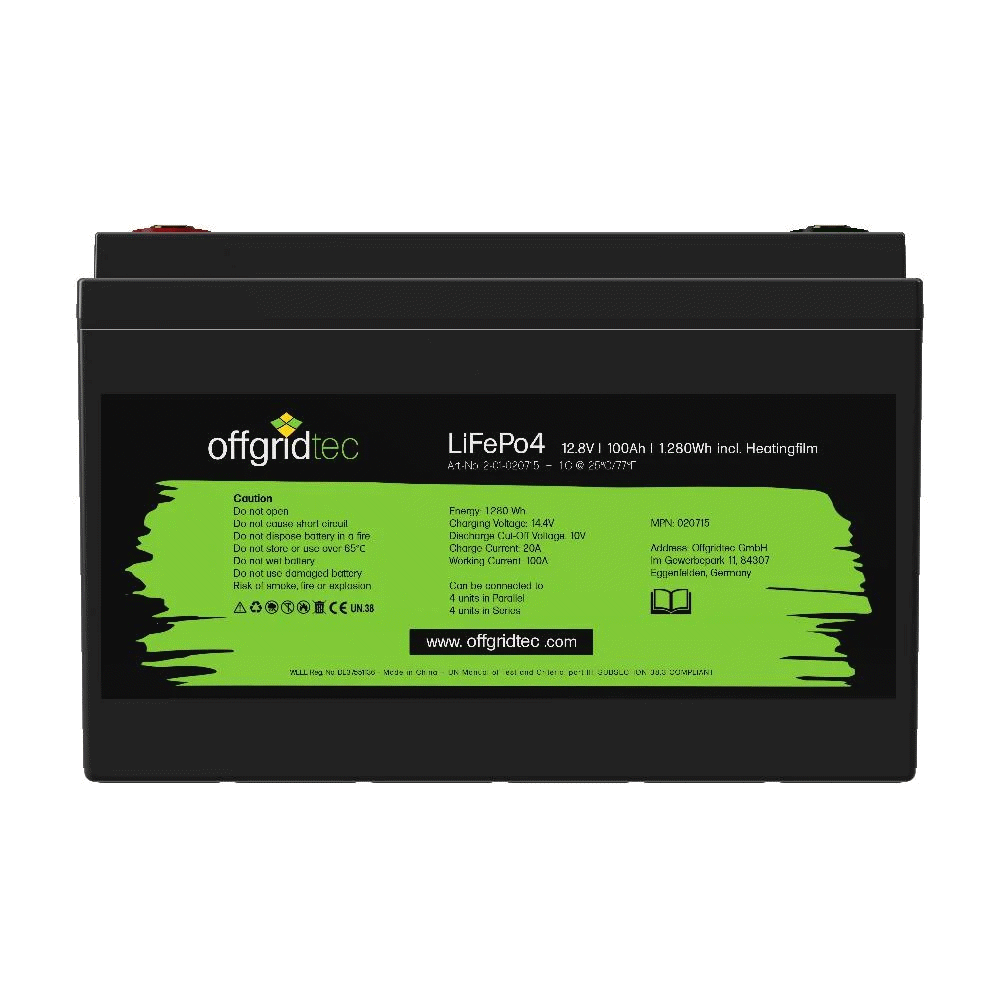 100Ah 12V LiFePO4 Pro Akku 1280Wh 12,8V mit BMS + Heizmatte