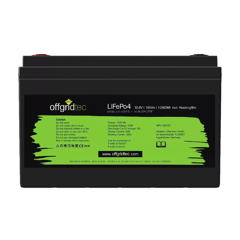 100Ah 12V LiFePO4 Pro Akku 1280Wh 12,8V mit BMS + Heizmatte 100Ah 12V LiFePO4 Pro Akku 1280Wh 12,8V mit BMS + Heizmatte