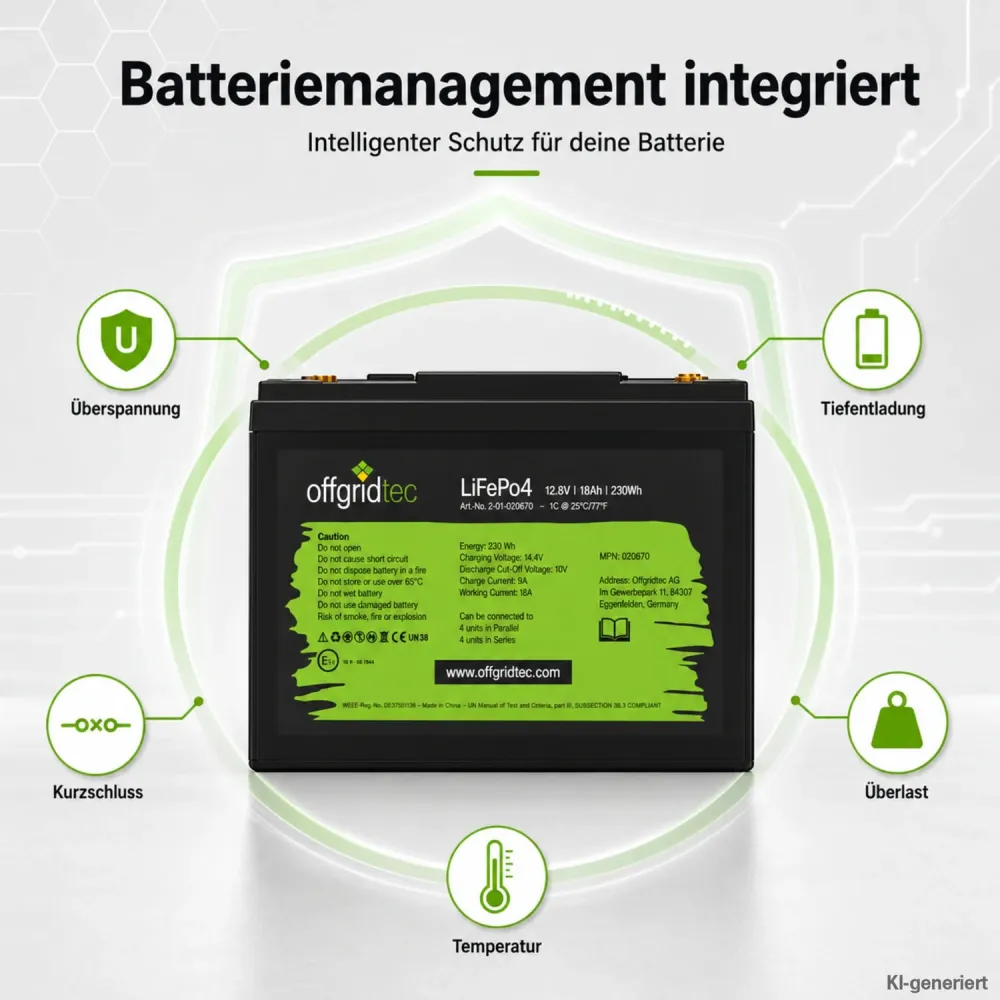 LiFePO4 Akku 12V 18Ah integriertes Batteriemanagementsystem Schutzfunktionen