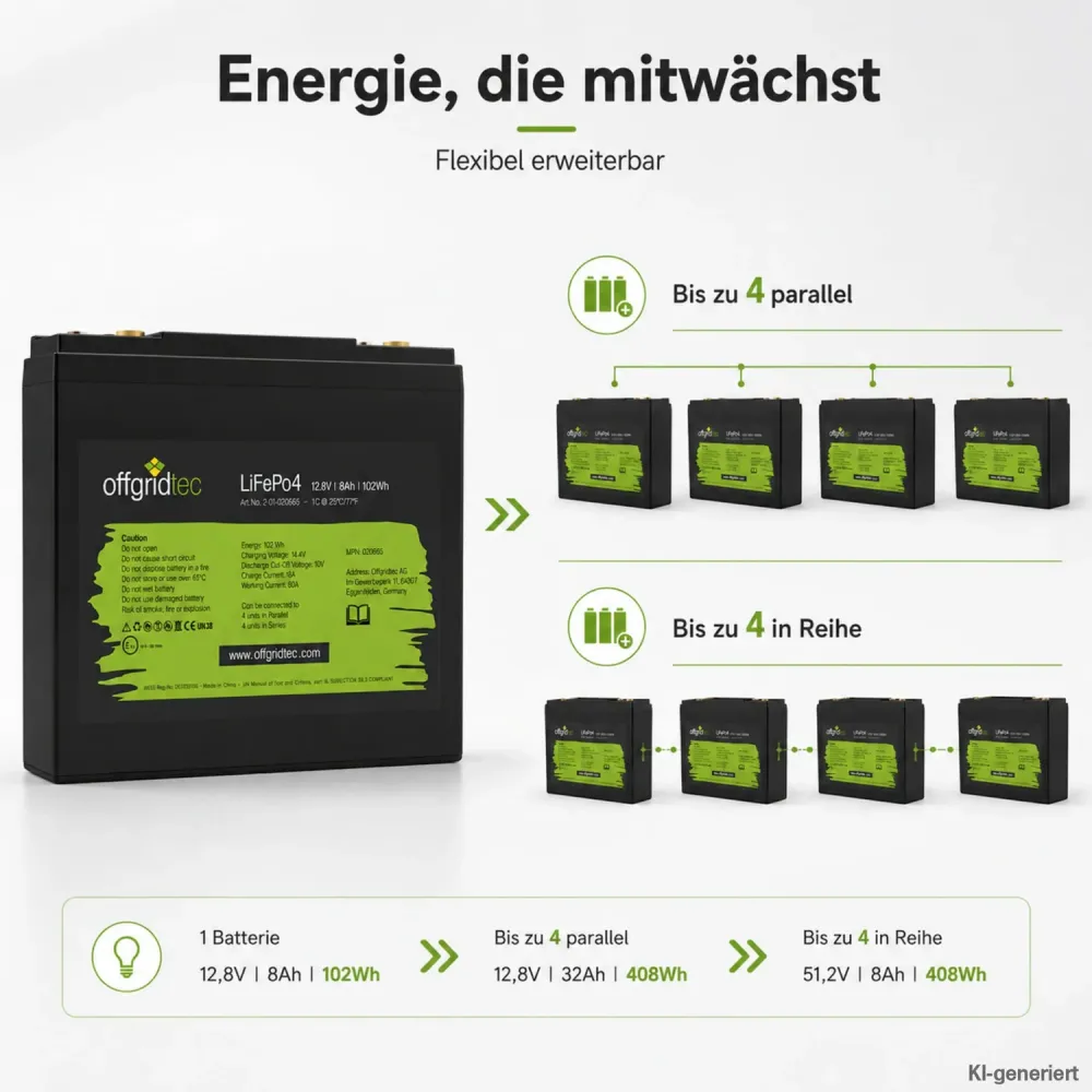 LiFePO4 Akku 12V 18Ah Erweiterung durch Parallel- und Reihenschaltung