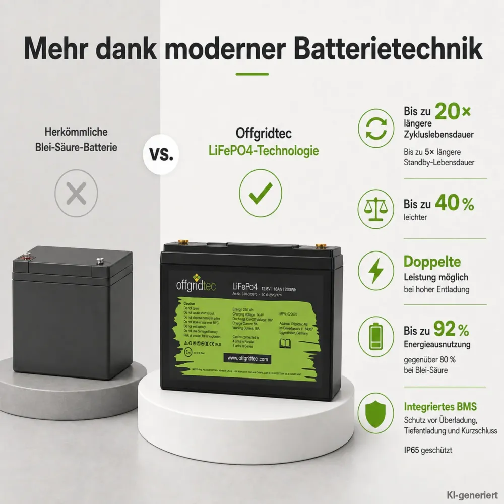 LiFePO4 Akku 12V 18Ah im Vergleich zur Blei-Saeure-Batterie Gewicht und Zyklen