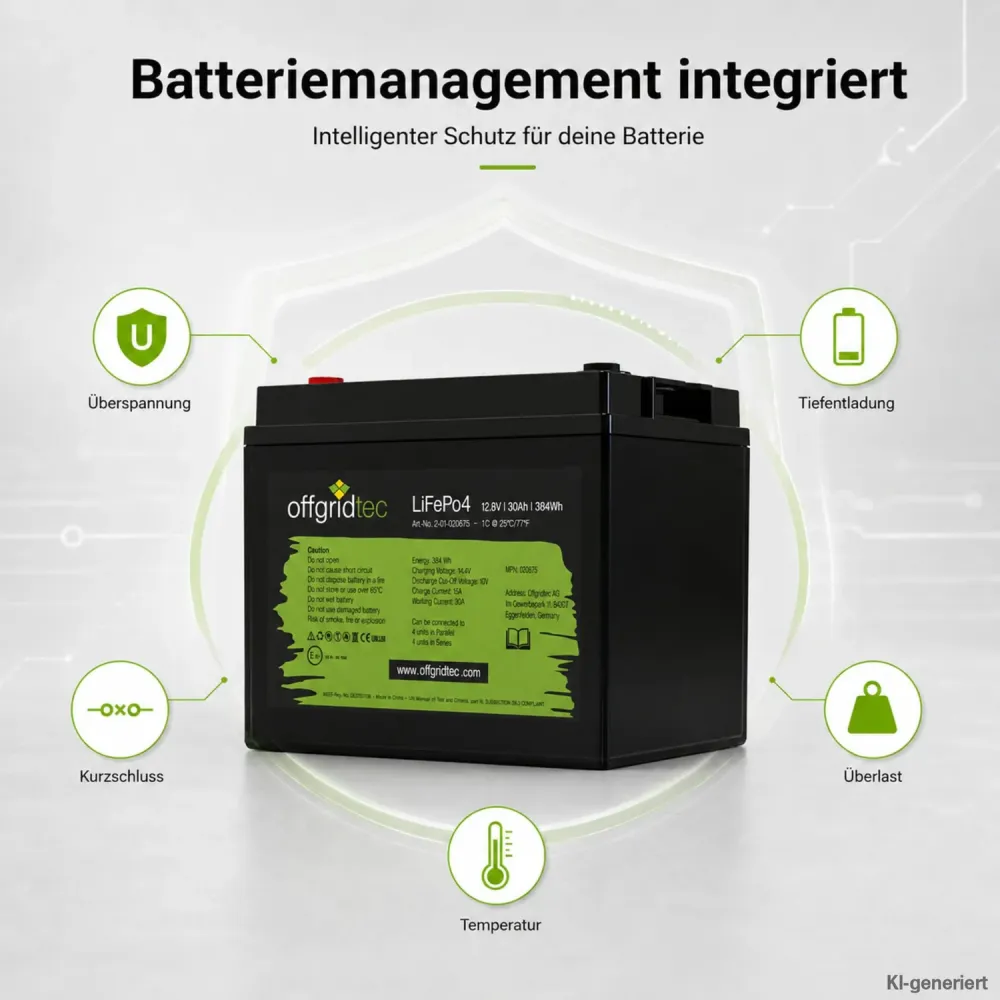 LiFePO4 Akku 12V 30Ah integriertes Batteriemanagementsystem Schutzfunktionen