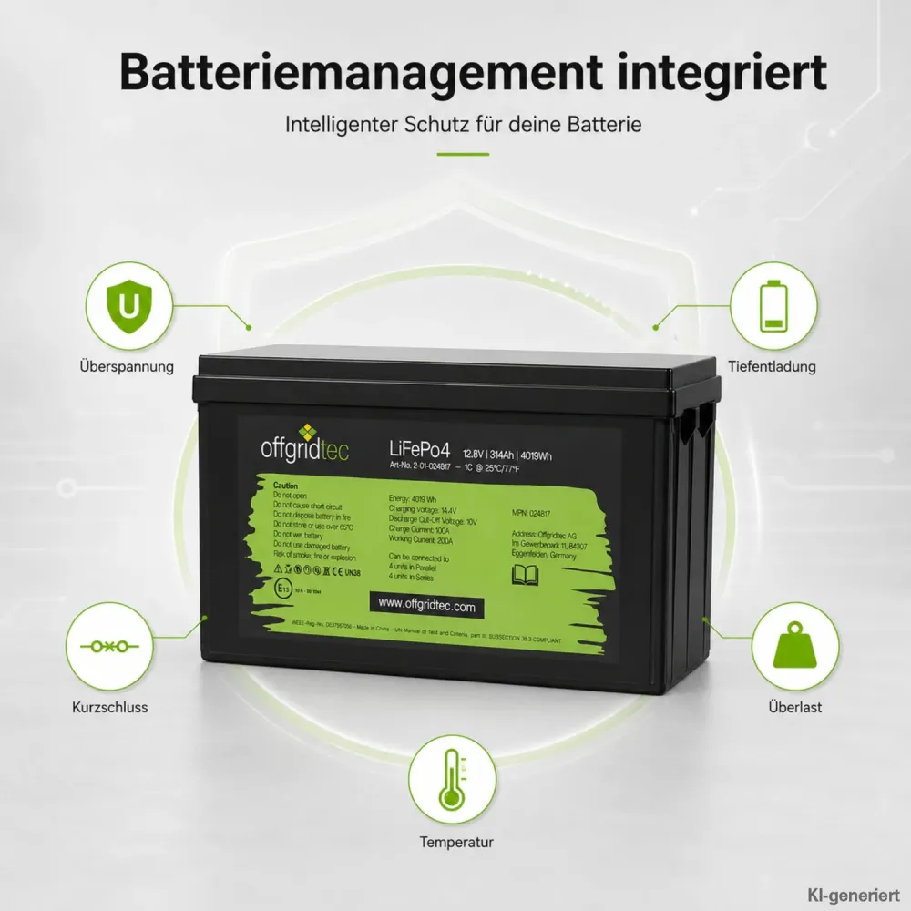 LiFePO4 Akku 12V 314Ah integriertes Batteriemanagementsystem Schutzfunktionen