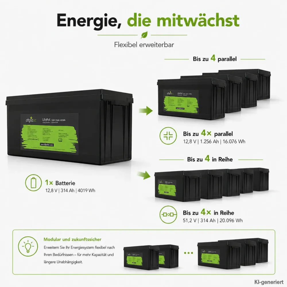 LiFePO4 Akku 12V 314Ah Erweiterung durch Parallel- und Reihenschaltung