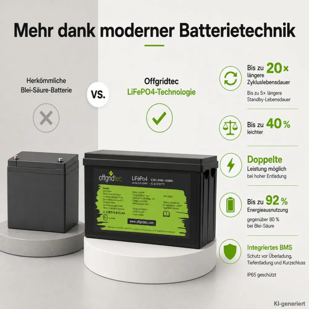 LiFePO4 Akku 12V 314Ah im Vergleich zur Blei-Saeure-Batterie Gewicht und Zyklen