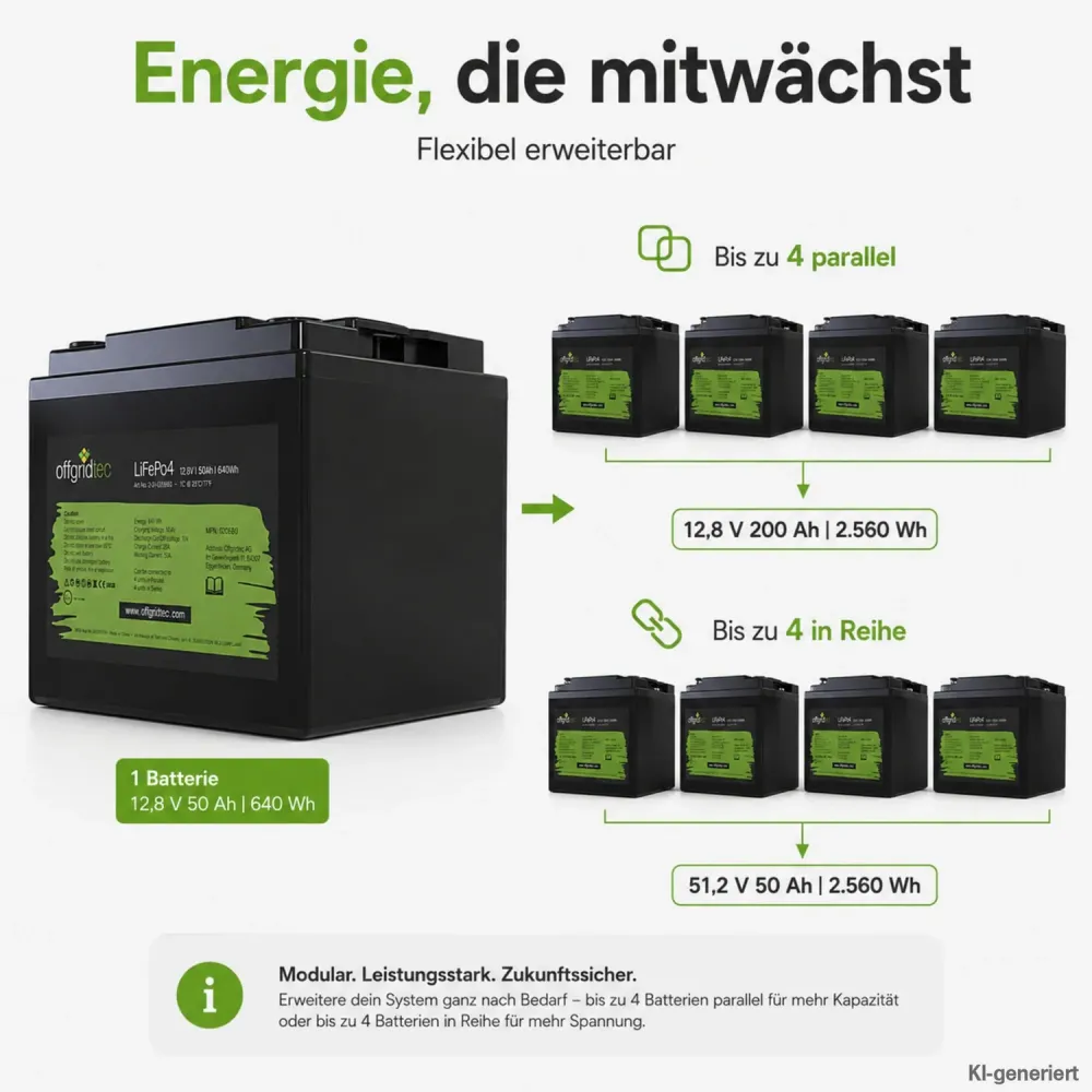 LiFePO4 Akku 12V 50Ah Erweiterung durch Parallel- und Reihenschaltung