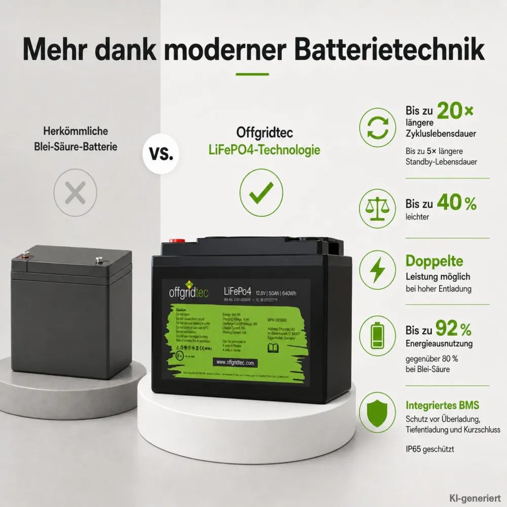 LiFePO4 Akku 12V 50Ah im Vergleich zur Blei-Saeure-Batterie Gewicht und Zyklen