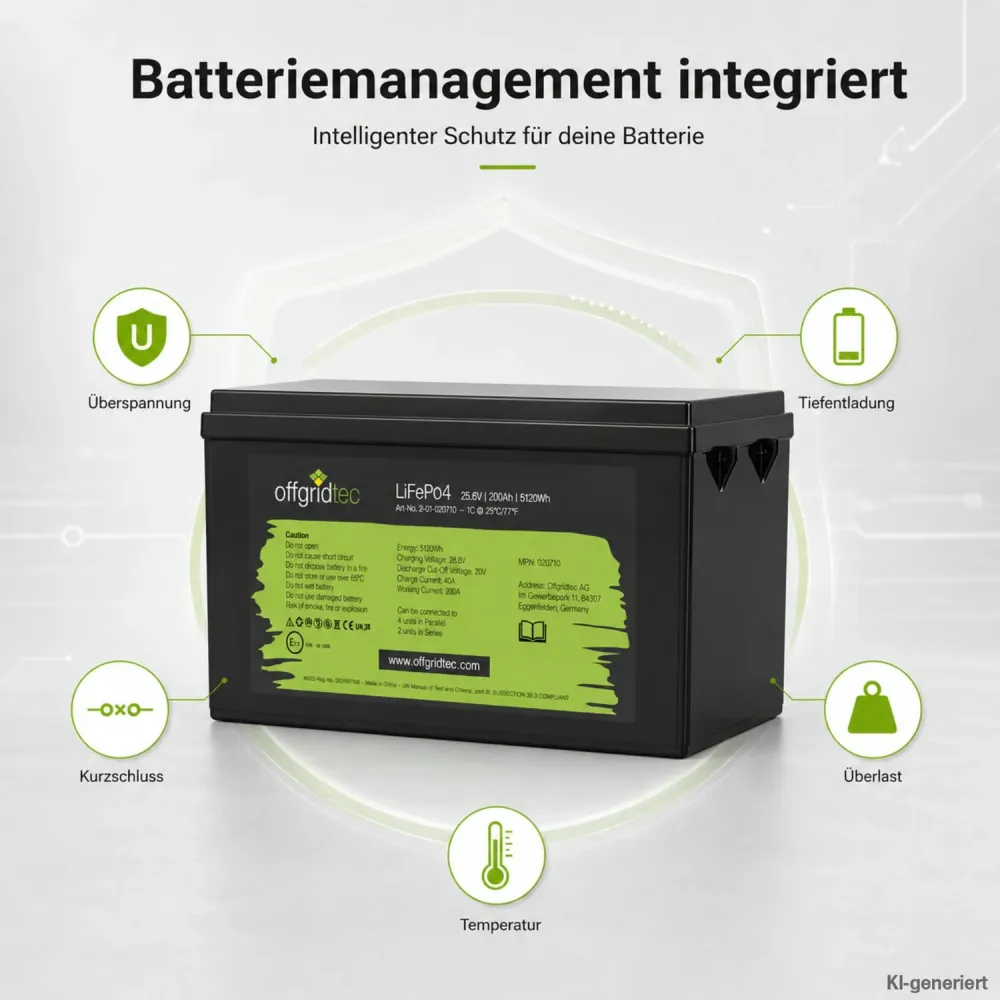 LiFePO4 Akku 24V 200Ah integriertes Batteriemanagementsystem Schutzfunktionen