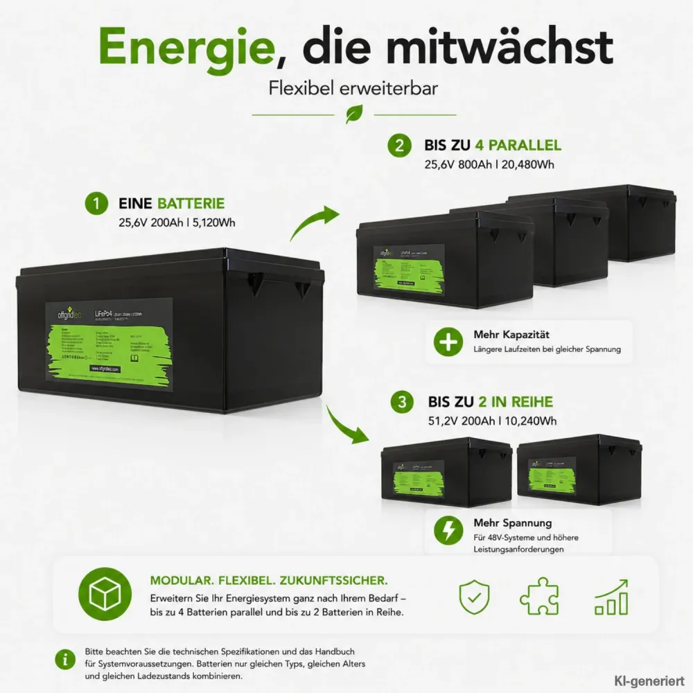 LiFePO4 Akku 24V 200Ah Erweiterung durch Parallel- und Reihenschaltung