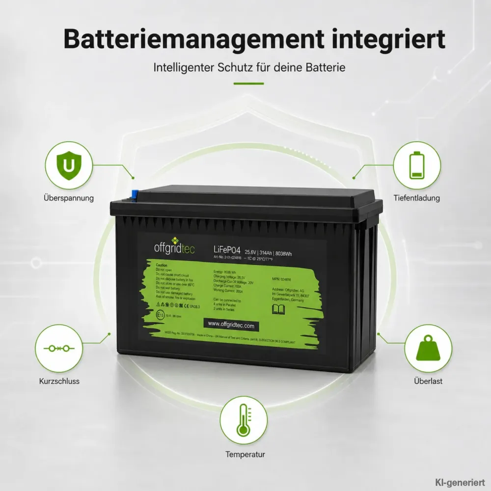 LiFePO4 Akku 24V 314Ah integriertes Batteriemanagementsystem Schutzfunktionen