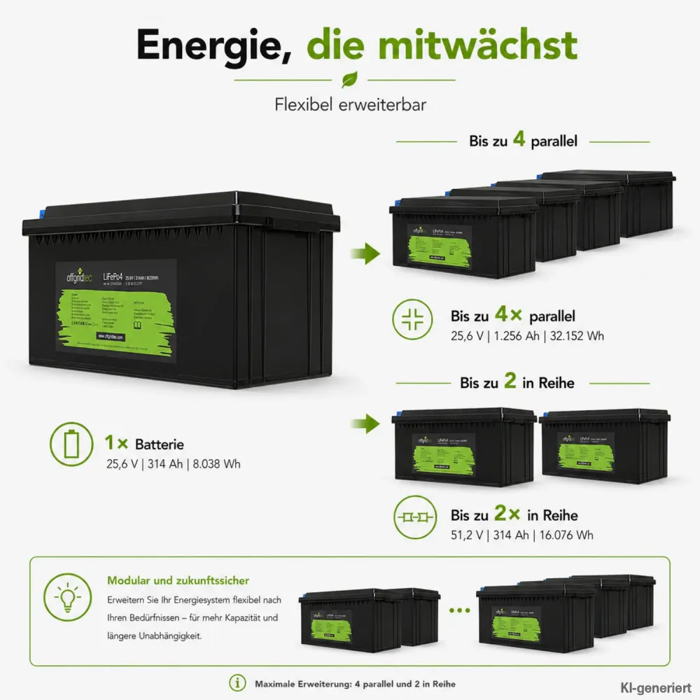 LiFePO4 Akku 24V 314Ah Erweiterung durch Parallel- und Reihenschaltung