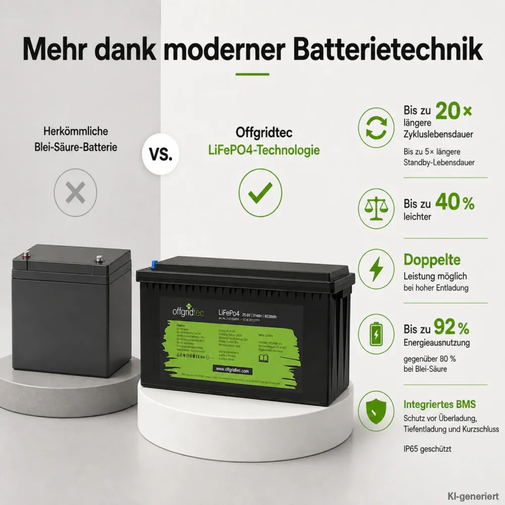 LiFePO4 Akku 24V 314Ah im Vergleich zur Blei-Saeure-Batterie Gewicht und Zyklen