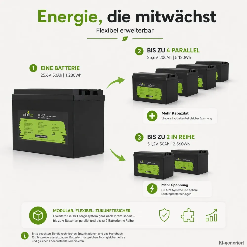 LiFePO4 Akku 24V 50Ah Erweiterung durch Parallel- und Reihenschaltung