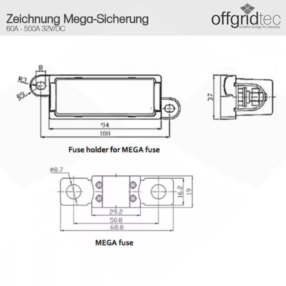 Abemmsungen Sicherungshalter Victron MIDI-Fuse Sicherung Halter