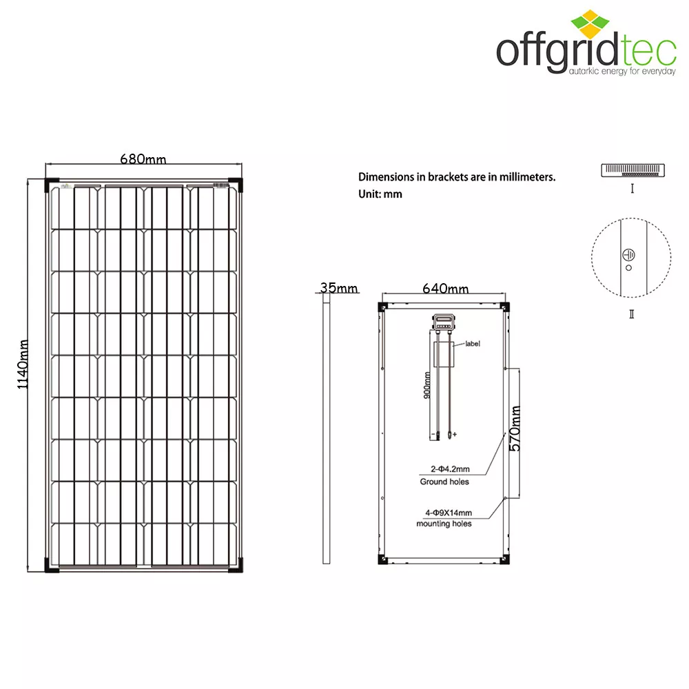 Abmessungen 150W Solarmodul monokristallin Abmessungen 150W Solarmodul monokristallin